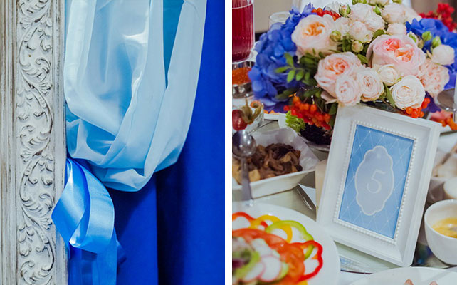 Лена и Миша: свадьба в синем цвете, свадебный декор в синих тонах