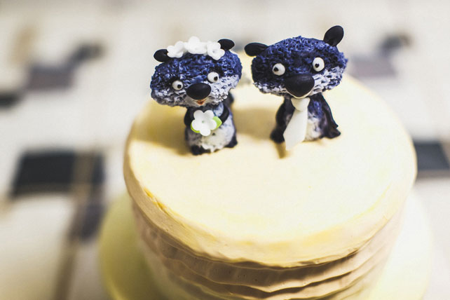 Мятная свадьба с городской фотосессией, фигурки на тор в виде животных