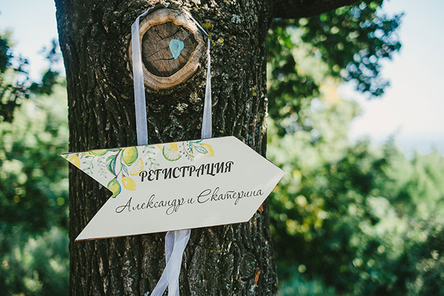 Сочная лимонная свадьба, свадебные указатели