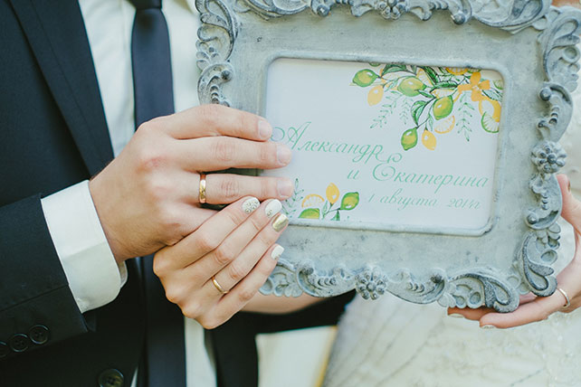 Сочная лимонная свадьба, детали декора, рамочка