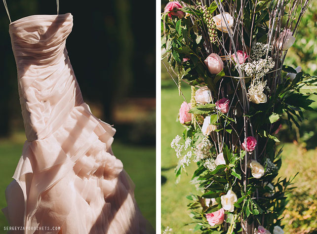 Солнечная свадьба в Тоскане, платье невесты и декор арки