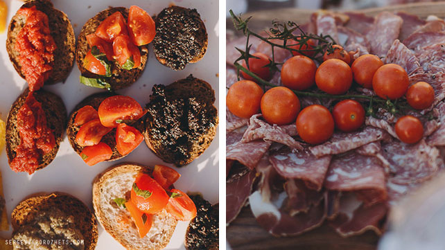 Солнечная свадьба в Тоскане, закуски на свадьбе