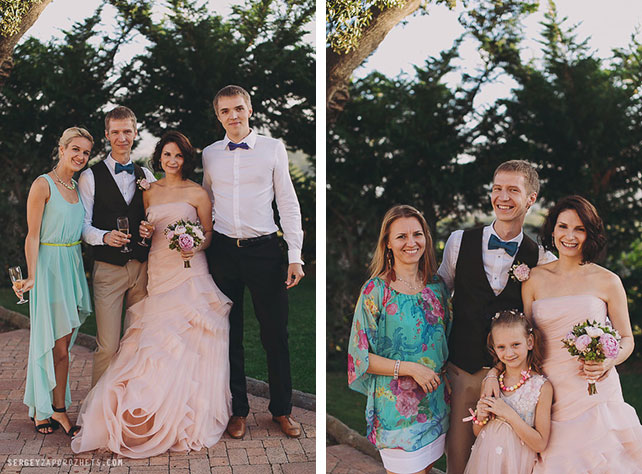 Солнечная свадьба в Тоскане, молодожёны с гостями