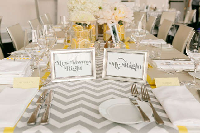 серо-желтая свадьба, декор места торжества