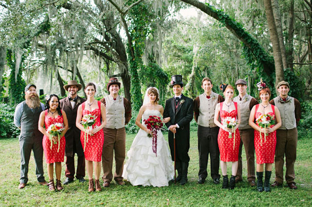 свадьба в стиле стимпанк, жених, невеста друзья