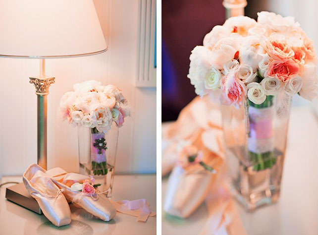 Изящная свадьба в тематике балет, пуанты, букет невесты