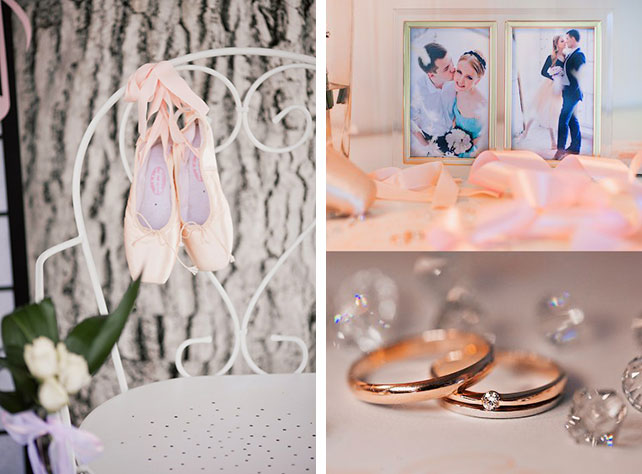 Изящная свадьба в тематике балет, пуанты, обручальные кольца
