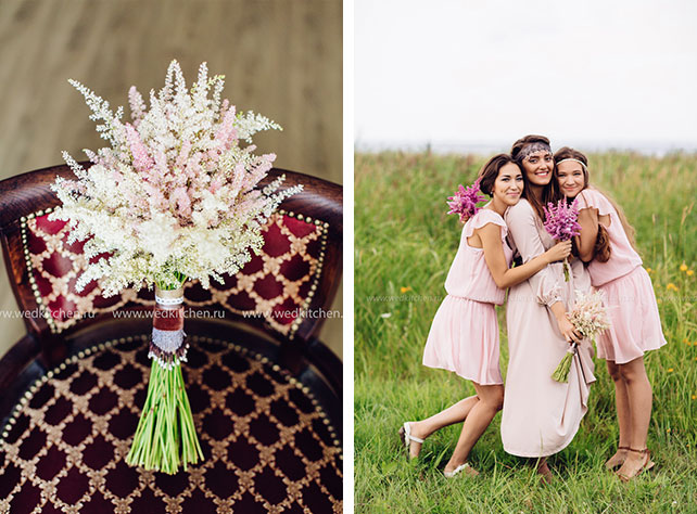 Свадьба в стиле бохо с полётом на воздушном шаре, букет невесты, подружки невесты