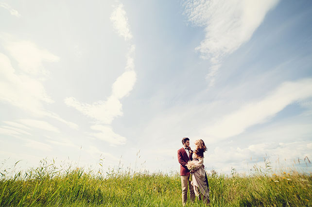 Свадьба в стиле бохо с полётом на воздушном шаре, фотосессия жениха и невесты