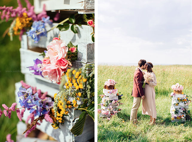 Свадьба в стиле бохо с полётом на воздушном шаре, декор места торжества