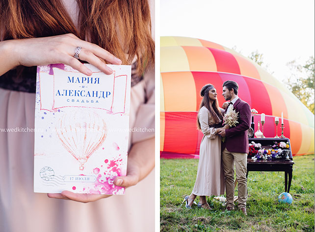 Свадьба в стиле бохо с полётом на воздушном шаре, фотосессия жениха и невесты