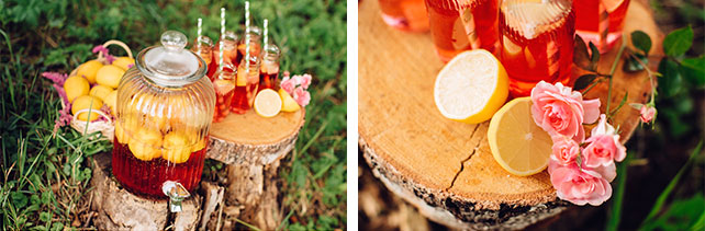 Свадьба в стиле бохо с полётом на воздушном шаре, букет невесты, декор стола с напитками