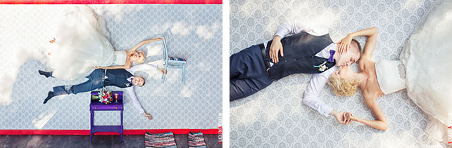 фотосессия в перевёрнутой комнате,  Анна и Александр: свадьба в стиле настольной игры Диксит