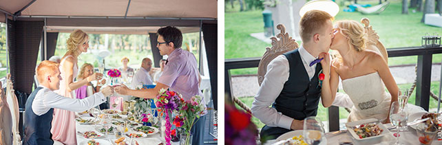 гости и молодожёны за свадебным столом, Анна и Александр: свадьба в стиле настольной игры Диксит