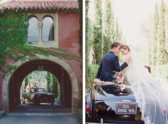 Свадьба на лазурном берегу Франции, фотосессия жениха и невесты в кабриолете