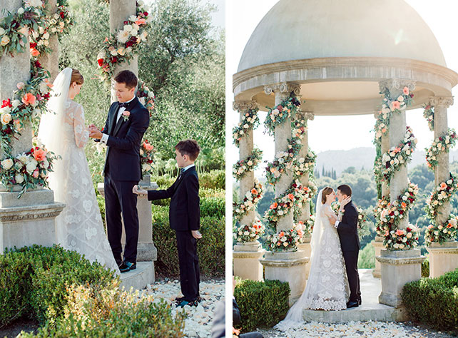 Садьба на лазурном берегу франции, церемония бракосочетания, обмен кольцами, поцелуй молодожёнов