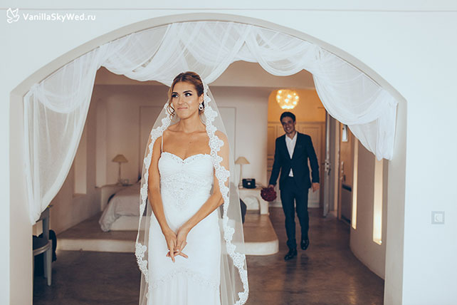 свадьба на Санторини, встреча жениха и невесты