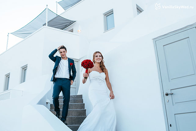 свадьба на Санторини, жених и невеста