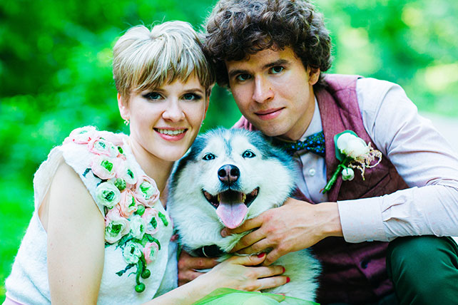 Свадьба с хаски, молодожены с хаски
