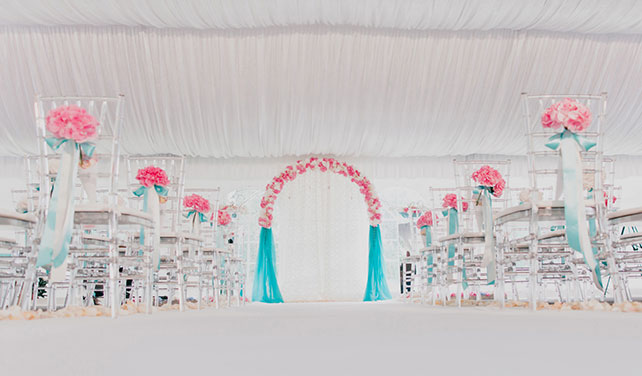 свадьба в нежных тонах, розовый и бирюзовый, место церемонии, свадебная арка