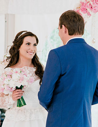 свадьба в нежных тонах, розовый и бирюзовый, церемония, жених и невеста