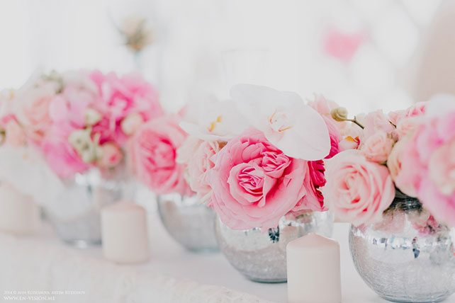 свадьба в нежных тонах, розовый и бирюзовый, флористика