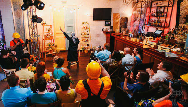 тематическая свадьба стройка, церемония