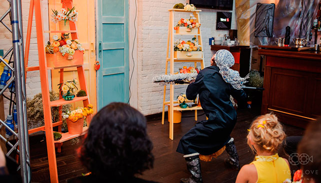 тематическая свадьба стройка, церемония