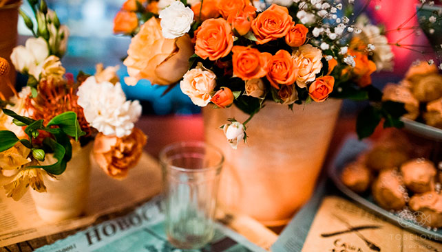 тематическая свадьба стройка, цветочное оформление