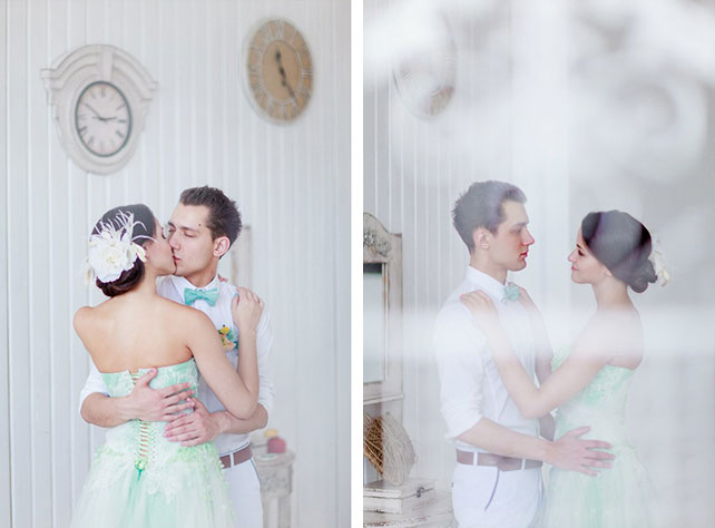 Невесомая свадьба в стиле Тиффани, фотосессия жениха и невесты