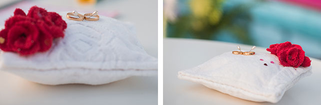 Весёлая свадьба у бассейна, подушечка для колец из махровой ткани