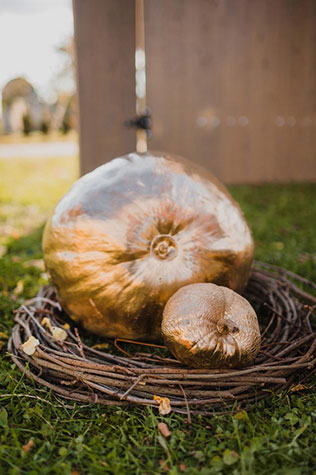 Осенняя свадьба в английском стиле, место церемонии, тыква в декоре 