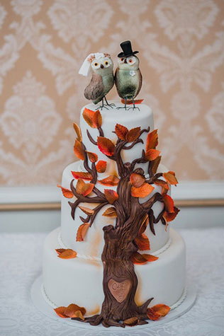 Осенняя свадьба в английском стиле, осенний торт с совами