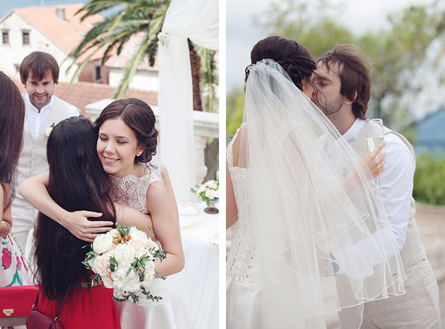 Романтика в Черногории, свадьба Анастасии и Виктора, гости поздравляют молодожёнов