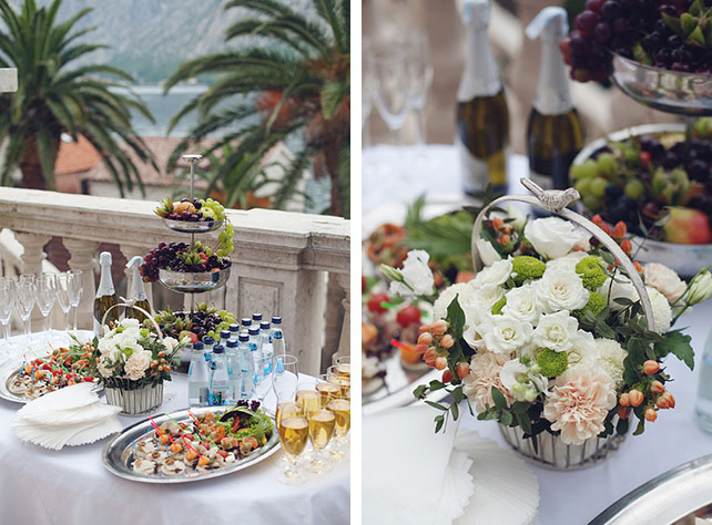 Романтика в Черногории, свадьба Анастасии и Виктора, фуршет после церемонии бракосочетания