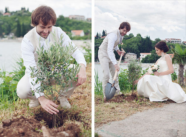 Романтика в Черногории, свадьба Анастасии и Виктора, молодожёны сажают дерево