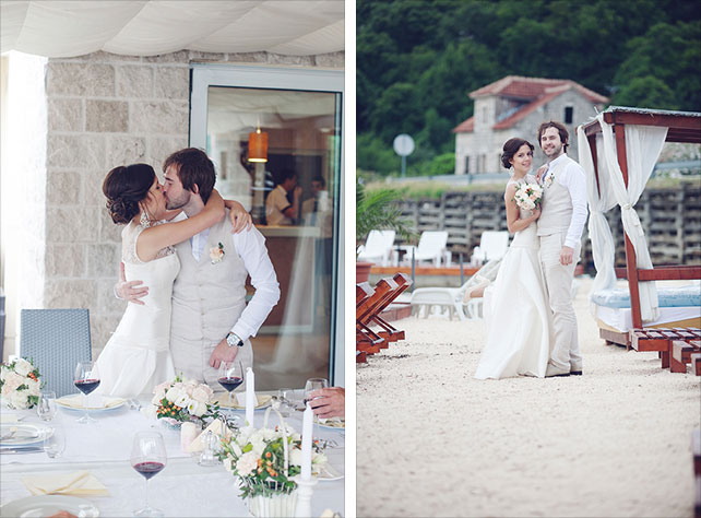 Романтика в Черногории, свадьба Анастасии и Виктора, молодожёны целуются