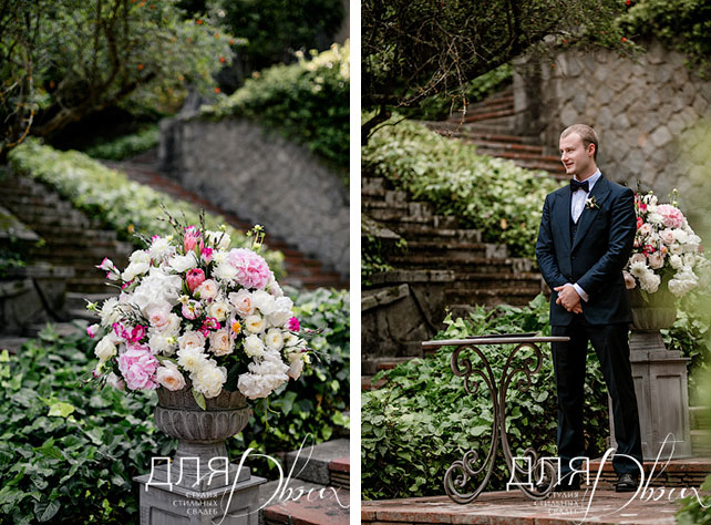 Великолепная свадьба в Испании: Мария и Денис, фотография цветочного декора свадьбы, образ жениха