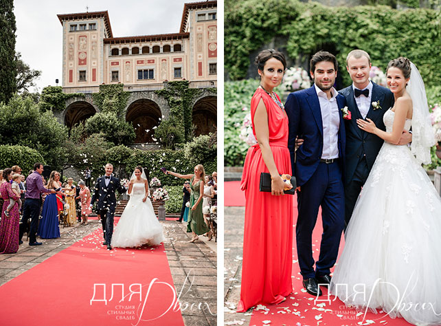 Великолепная свадьба в Испании: Мария и Денис, фотография, гости поздравляют молодожёнов после церемонии