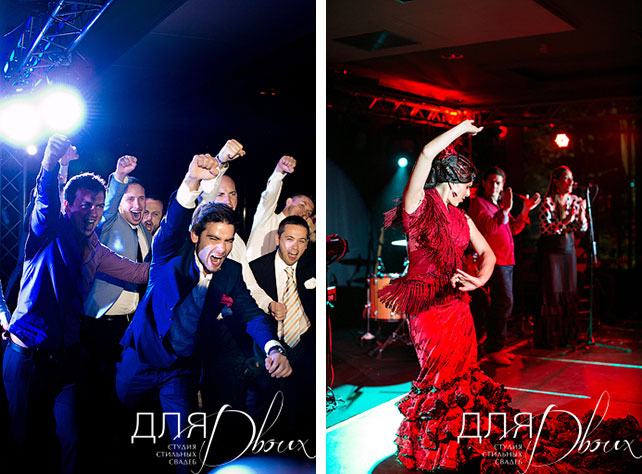 Великолепная свадьба в Испании: Мария и Денис, фотография, друзья жениха танцуют, свадебное шоу