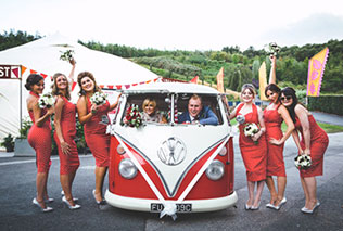 свадьба в оранжерее, жених и невеста с подружками