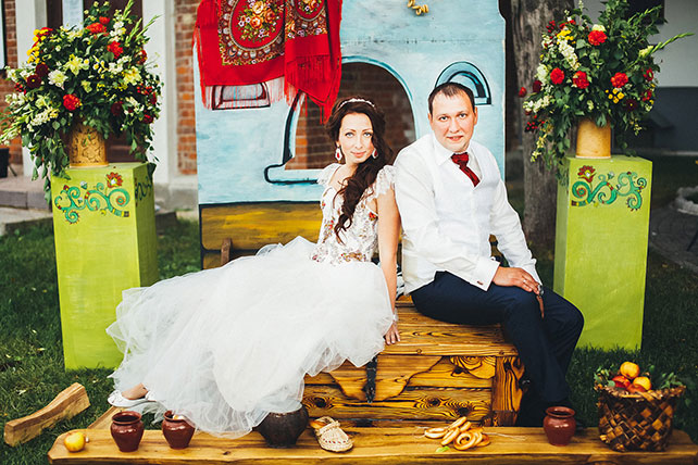 свадьба в русском стиле, жених и невеста