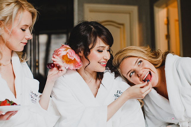 свадьба в синем цвете, утро невесты с подружками