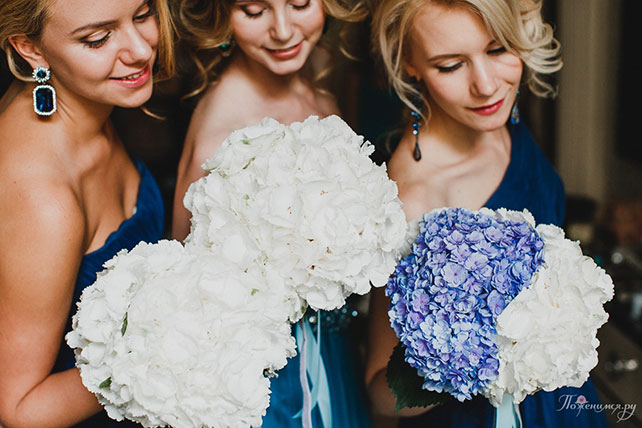 свадьба в синем цвете, подружки невесты в синем