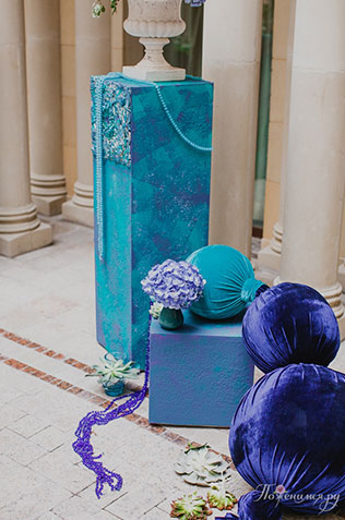 свадьба в синем цвете, декор церемонии