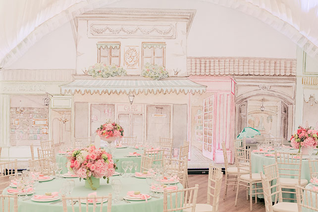 Свадьба в стиле французского кондитерского дома Ladurée, декор зала