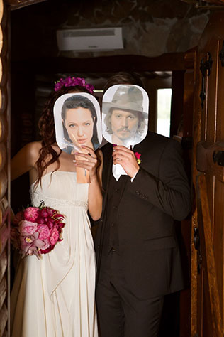 свадьба в стиле Оскар, жених и невеста, аксессуары для фотосессии