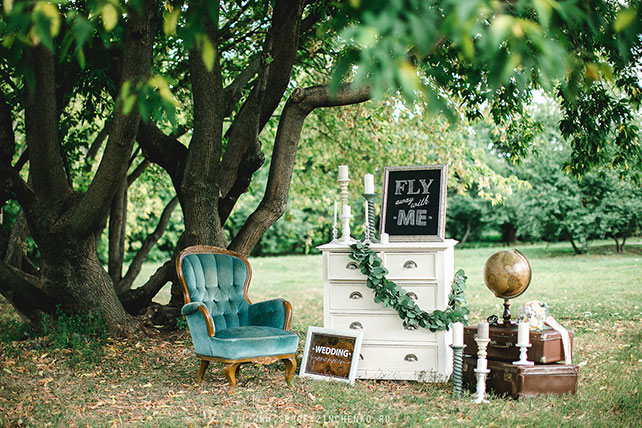 свадьба в стиле путешествия, декор фотосессии
