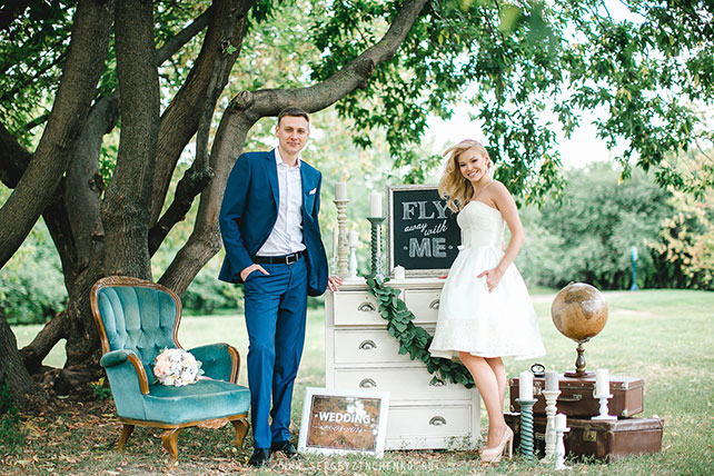 свадьба в стиле путешествия, жених и невеста