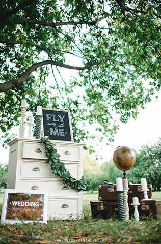 свадьба в стиле путешествия, декор фотосессии